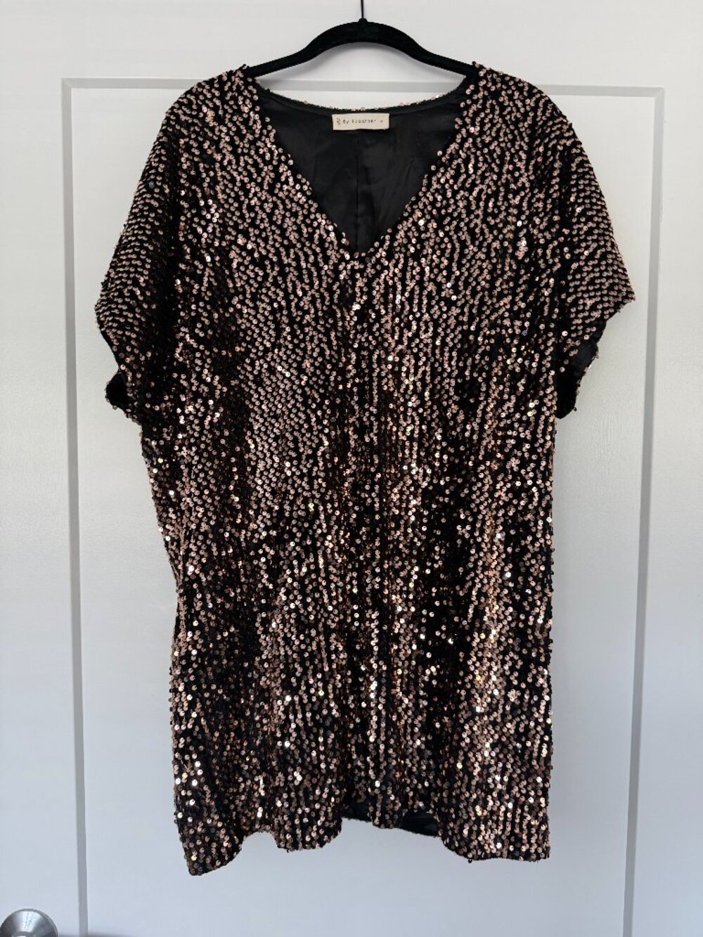 By Together Rose Gold Sequin V-Neck Shift Mini Dress